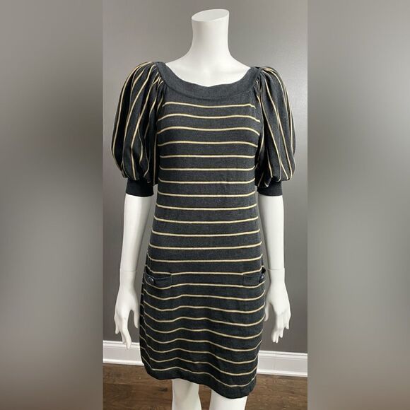 Coldwater Creek Women's Gray Striped Short Sleeve Knit Dress Size XS (4-6) - Picture 1 of 11